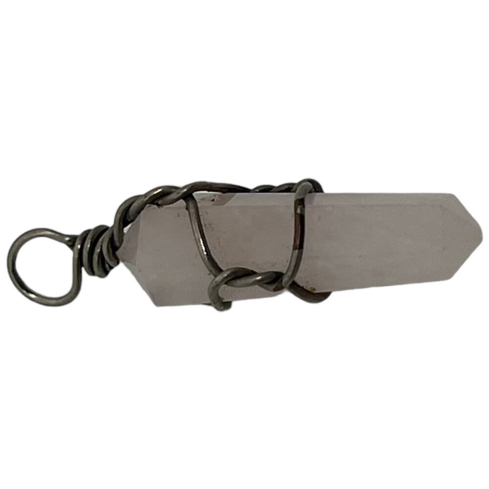 Rose Quartz Crystal Point Pendant Wire-Wrapped Black Healing Stone Charm